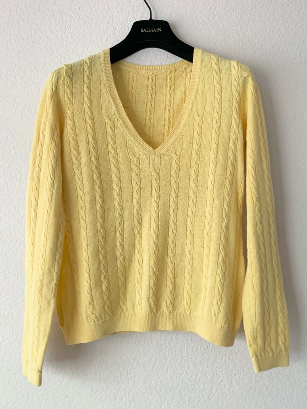 Linen Yellow Cable V-Neck Sweater